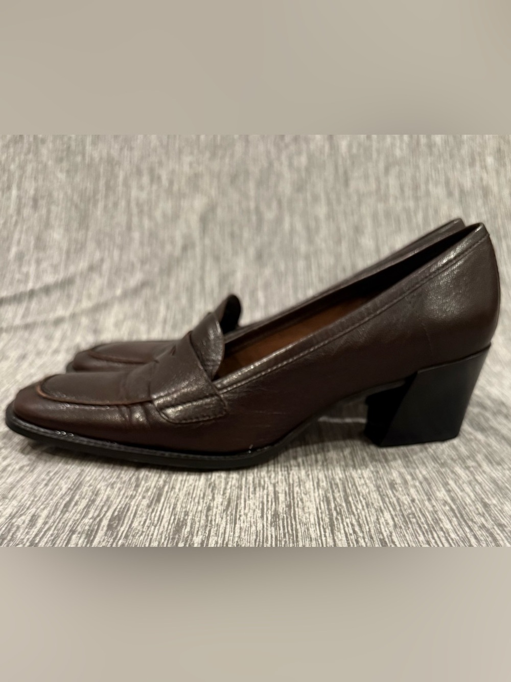 Etienne Aigner Dark Brown Leather Block Heel Loafers
